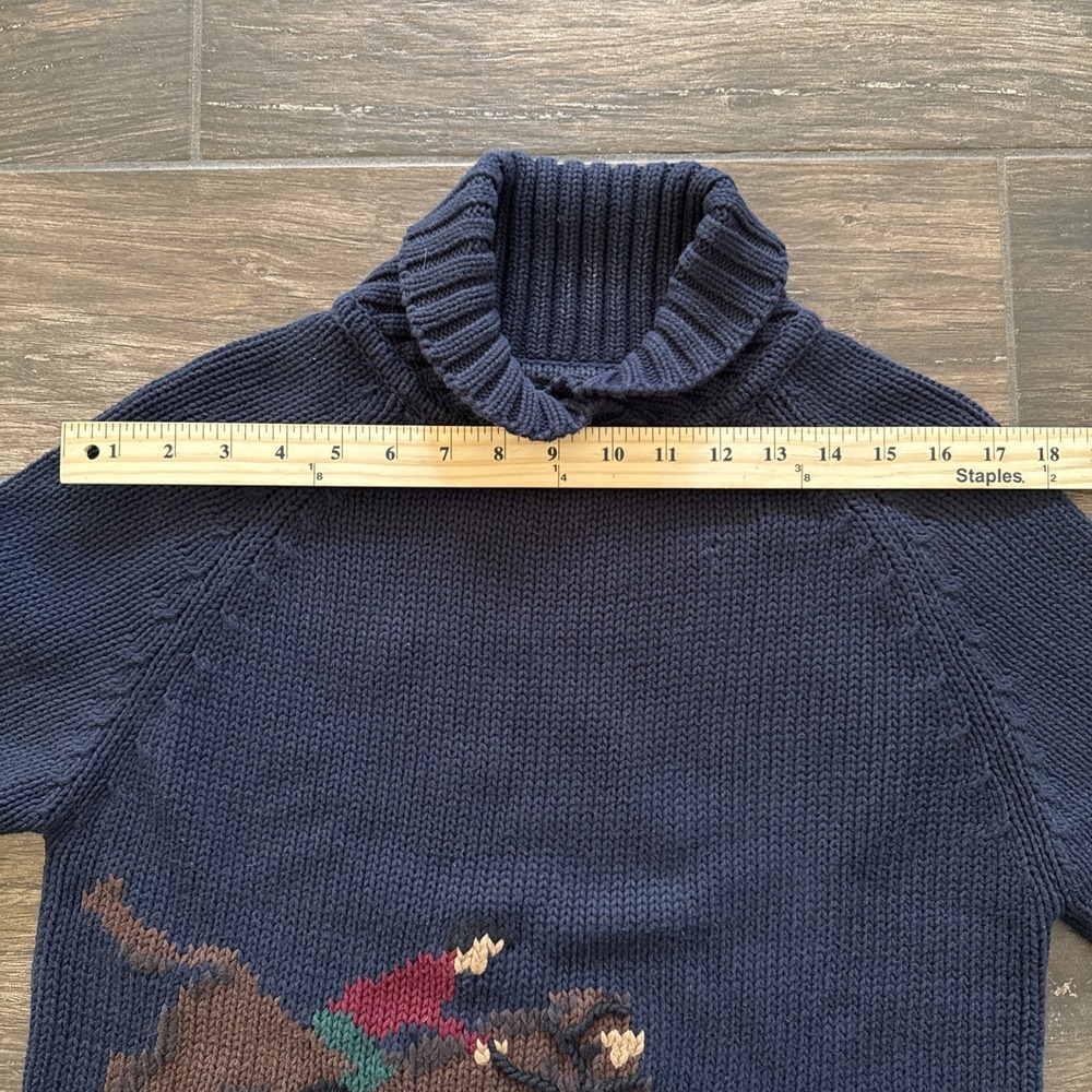 Pendleton Fox Hunt Sweater Womens Medium Horse Dog Intarsia Cotton Navy Blue - Picture 7 of 9